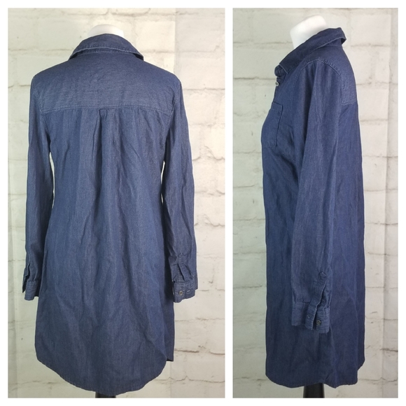 Chambray M Dark Blue Long Sleeve Mini Tunic Dress - Picture 6 of 6